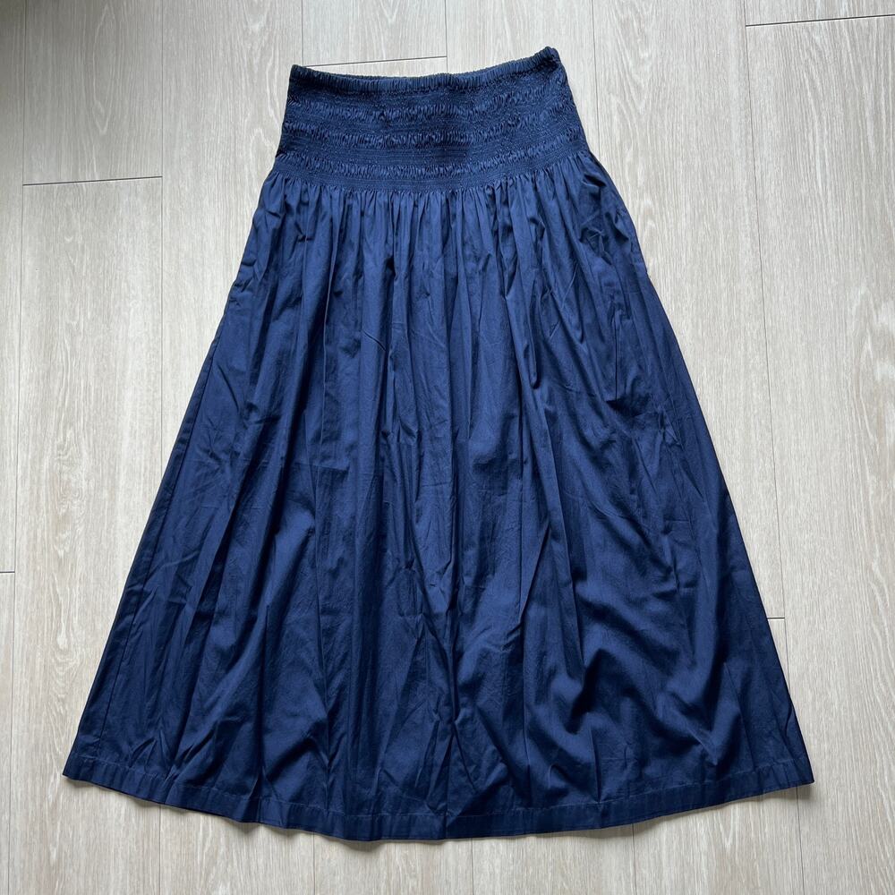Madewell Smocked Waist Midi Skirt In Poplin Small Blue